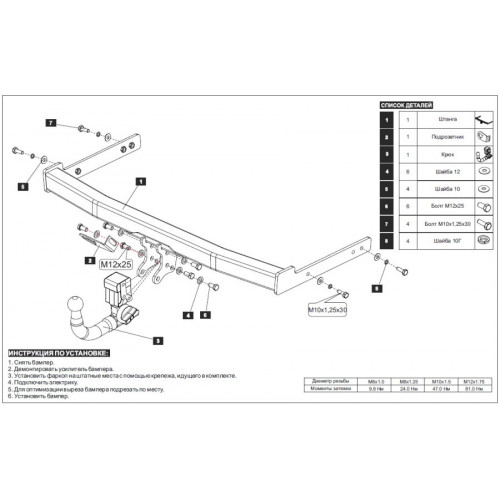 Фаркоп BALTEX на SKODA Yeti 2009–  Арт. 26.3371.32 (фаркоп легкосъемный с ключом)